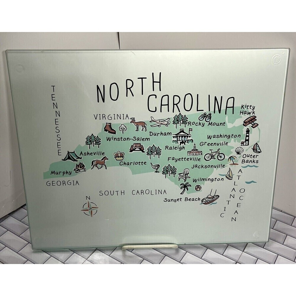 North Carolina Map Art Cutting Board Glass Charcuterie Board Party *Tiny Flaw